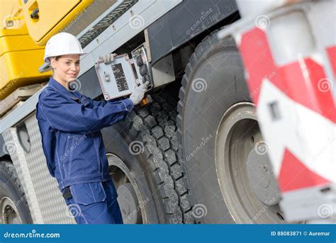 Service Mechanic Fixing Heavy Truck Stock Image Image Of