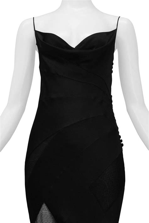 Christian Dior By John Galliano Black Slip Evening Dress With Lace