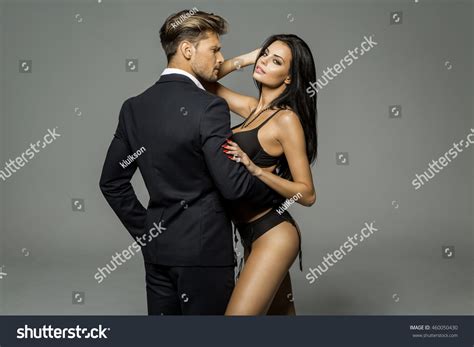 Portrait Sexy Woman Wear Lingerie Hugging Stock Photo Shutterstock
