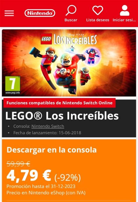 LEGO Los Increíbles Nintendo Switch por 4 79