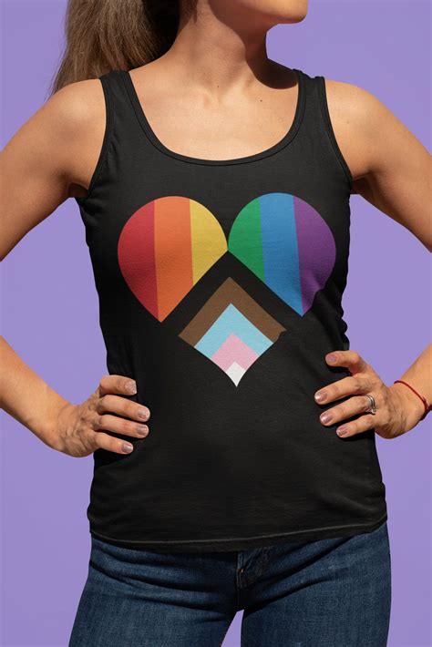 Progress Pride Rainbow Heart Tank Top Gay Pride Sleeveless Shirt Inclusive LGBTQ Etsy