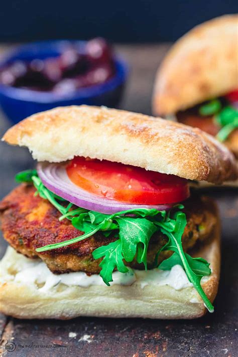 Juciest Salmon Burgers Mediterranean Style The Mediterranean Dish