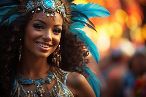 Bailarina De Samba Latina Bailando En Las Calles Durante El Carnaval Foto Premium