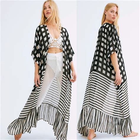 Jual Black White Two Pattern Chifon Cardigan Beach Outer Bikini Cover Jakarta Barat