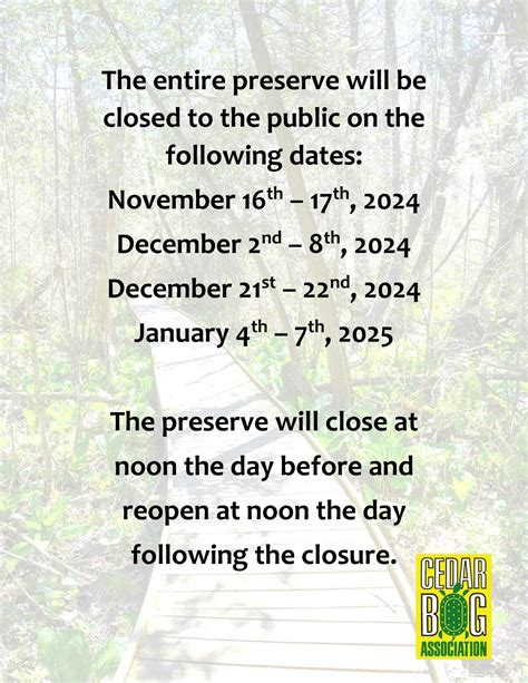 Cedar Bog Nature Preserve | Urbana Ohio | Cedar Bog Winter Closures
