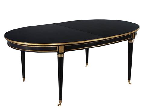 French 1940s Maison Jansen Dining Table In Polished Black With Brass