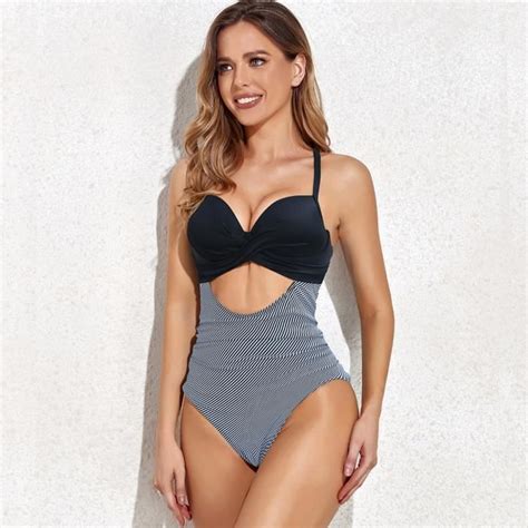 HLS Maillot de Bain Une Pièce Femme Bikini Taille Haute Plage Floral Imprimé Blanc Noir Blanc