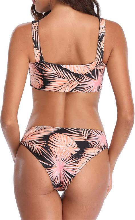 Amazon Tempt Me Women Two Piece Lace Up Crop Top Sexy Bikini Sets Swimwear Black Xl