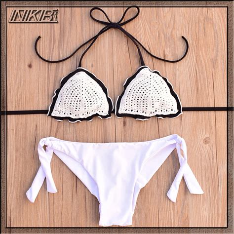 Bikinis Women Halter Bandage Sexy Low Waist Bikini Set Crochet Bikini Swimsuit Hot Handmade