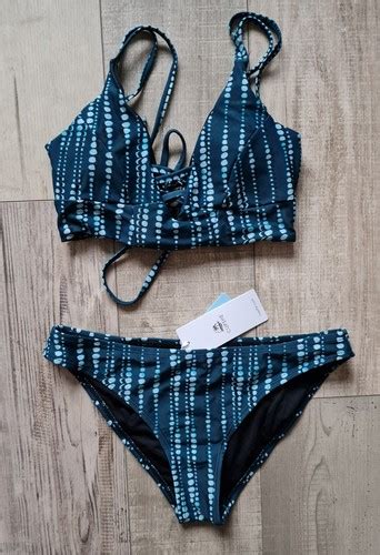 Bikini Set s 36 cups pads Polster Push up blau mit Schnürung BH top