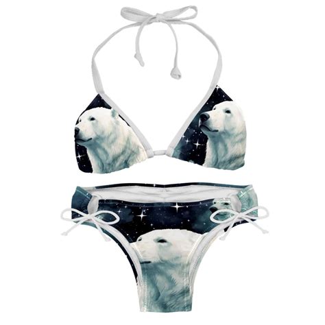 Starry Polar Bear Detachable Sponge Adjustable Strap Bikini Set Pack For Various Scenes