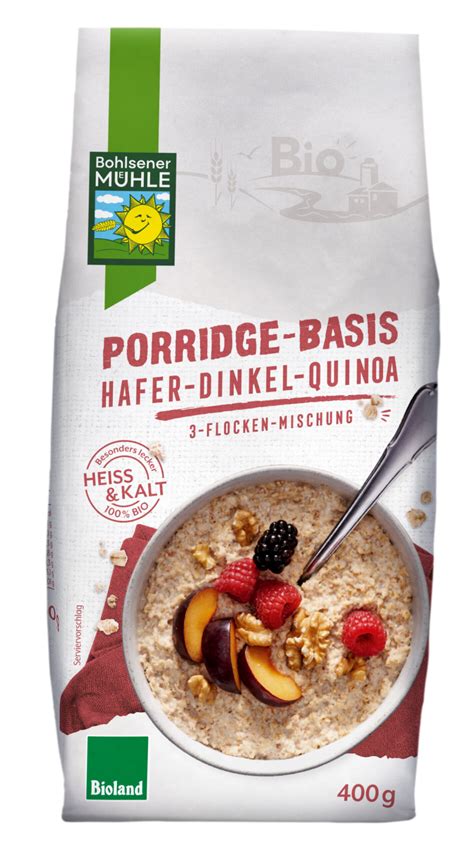 Bohlsener Mühle Bio Porridge Basis Hafer Dinkel Quinoa 3 Flocken