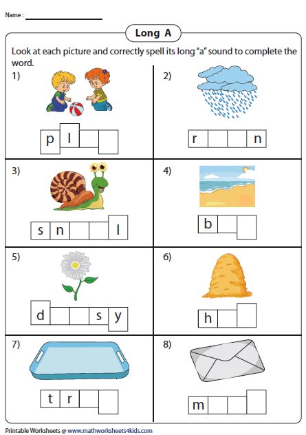 Worksheet Long A