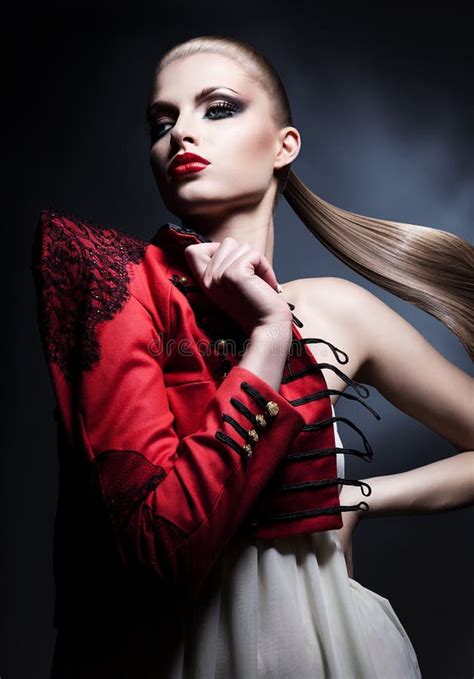 Erotic Beautiful Blonde Woman With Long Tail And Red Lips Stock Image Image Of Lips Blonde