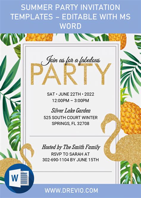 Summer Party Invitation Templates - Editable With MS Word