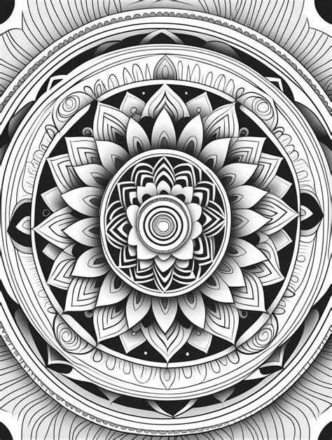 Hypnotic Mandala Coloring Page For Adults With Thick Lines And Low