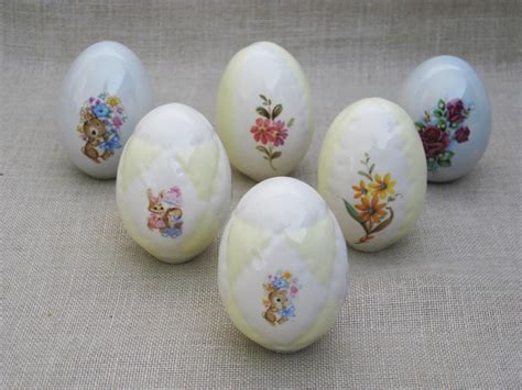 Vintage Ceramic Easter Eggs Collection Bowl And Basket Filler Spring Decor Group Of 6 Pink