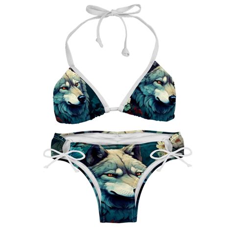 Wolf Swim Wear Detachable Sponge Adjustable Strap Bikini Set Two Pack