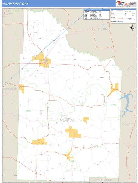 Nevada County, Arkansas Zip Code Wall Map | Maps.com.com