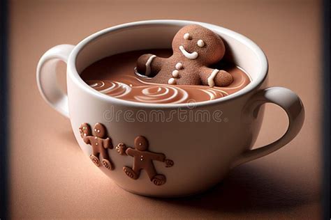 Gingerbread Man Sitting In A Cup Of Hot Cocoa Stock Illustration Illustration Of Brown