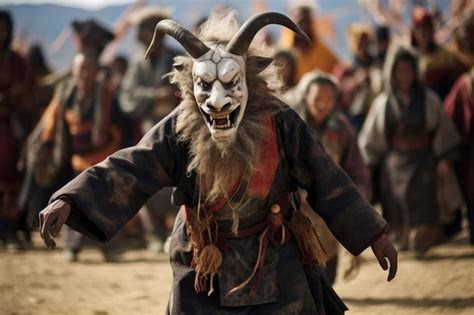 Premium Photo Buddhist Lamas At Tsam Dance Festival In Mongolia