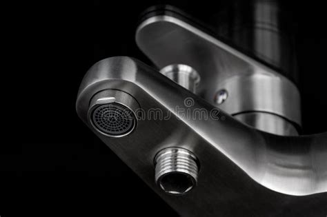Bottom View Of The Spout Of A Bathroom Faucet Cold And Hot Water Tap Stock Image Image Of