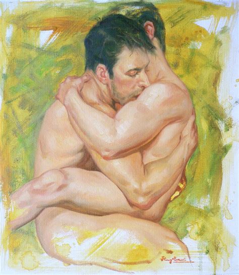 ORIGINAL OIL PAINTING EROTIC ART GAY INTEREST MALE NUDE ON LINEN Oil Painting By Hongtao