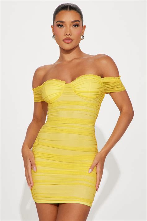 Belle Mesh Mini Dress Yellow Fashion Nova Dresses Fashion Nova