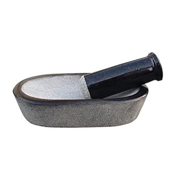 Ezahk Stone Mortar And Pestle Set Black Granite Unpolished For Spices