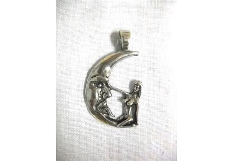 Fun TEASER Crescent Moon With TONGUE Nude Girl Naughty Erotic Sexy Hand Cast Pewter Pendant On