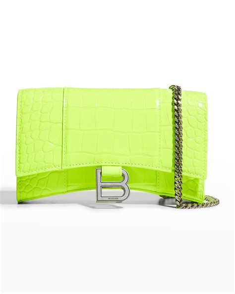 Balenciaga Hourglass Croc Embossed Crossbody Bag In Fluo Yellow ModeSens