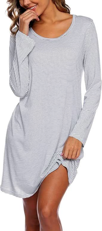 ENJOYNIGHT Women's Cotton Sleepwear Long Sleeves Nightgown Print Tee ...