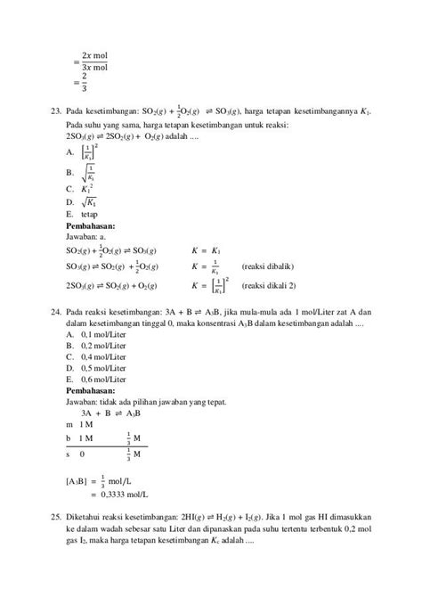 Soal Dan Jawaban Kesetimbangan Kimia Kelas 11 Contoh Soal Un Smp Pdf