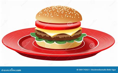 Layered Illusions Photorealistic Hamburgers On A Red Plate Stock