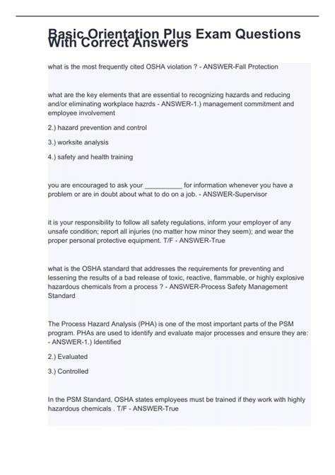 Answer For The Basic Orientation Plus Test 6