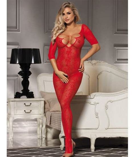 Combinaisons Combinaison résille rouge sexy Lingerie sexy