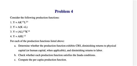 Solved Consider The Following Production Functions 1