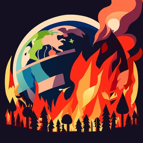 Premium Vector Climate Emergency Art Earth On Fire Design