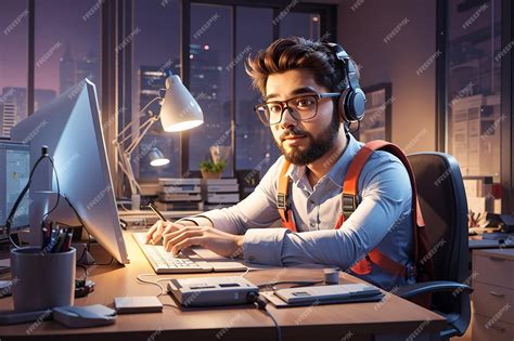 Premium Ai Image A Animated Engineer Working On A Computer In Office