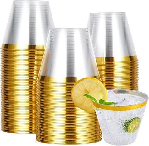 Amazon JOLLY CHEF 100 Pack Gold Plastic Cups 9 Oz Clear Plastic