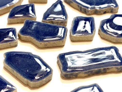 Delphinium Blue Glazed Ceramic Jigsaw Tiles Mosaic Etsy