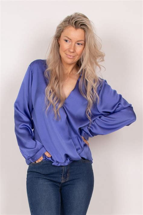 Satin Bluse M Crossover Detalje Cobolt