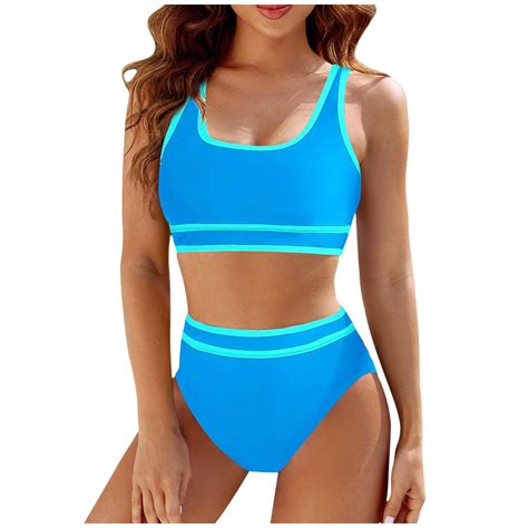 Towed Women S High Waisted Bikini Sets Sporty Two Piece Swimsuits Color Block Cheeky High Cut