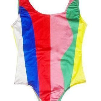 Colorful Irregular Splicing Color Split Two Piece One Piece Swimsuit Red Pink Yellow Bikini On