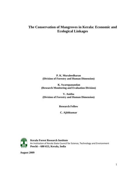 Pdf The Conservation Of Mangroves In Kerala Economic And Pdf