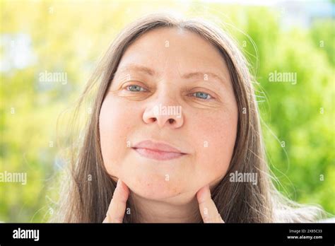 Double Chin Face Mature Woman Years Old Human Fat Neck Side View Wrinkles On Skin
