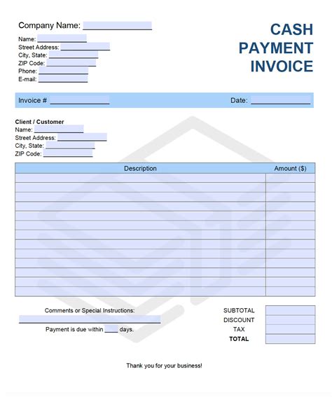 Cash Invoice Template