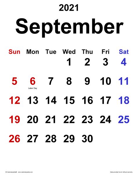 September 2021 Calendar Templates For Pdf Excel And Word