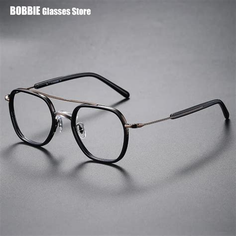 Japan Brand Glasses Frame Men Double Beam Pilot Myopia Eyeglasses Prescription Eyewear Optics