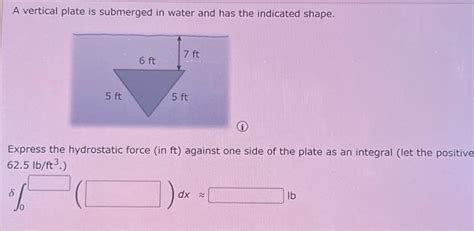 Solved A Vertical Plate Is Submerged In Water And Has The Chegg